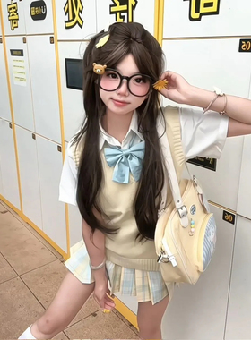 黄色背心夏季薄款校供感显白柚月jk格裙半身裙子女正版JK制服套装