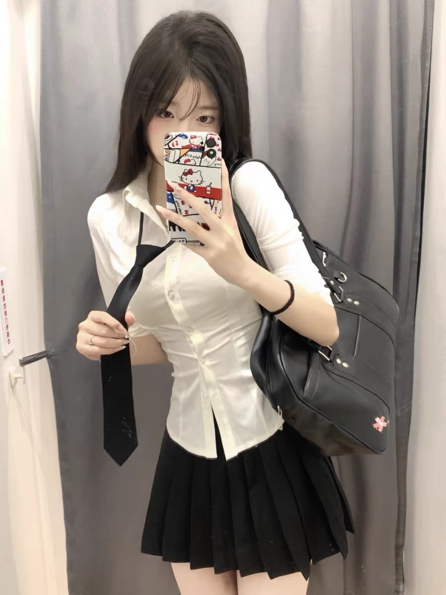 套装纯欲收腰jk制服白衬衫女修身