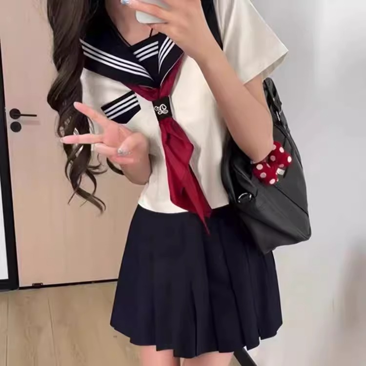 jk制服基础款白三本水手服短袖