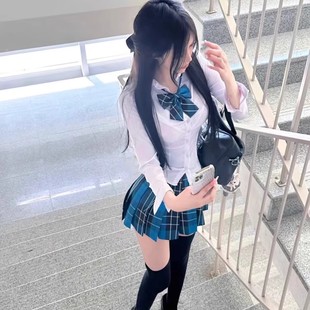 纯欲风辣妹长袖 女夏学院风制服套装 JK裙少女全套白色衬衣 收腰衬衫