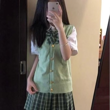 正版原创小青梅jk漫画绿色格裙半身裙子女校供感JK制服套装三件套