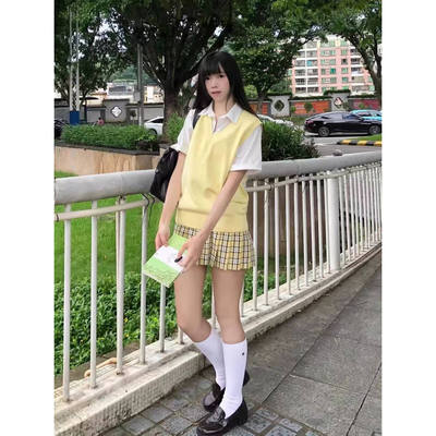 基础款衬衫针织背心格裙套装女