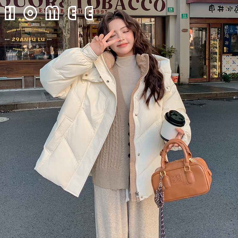 HOMEE冬季新款白色短款羽绒服小个子棉服保暖厚外套女款冬装女装