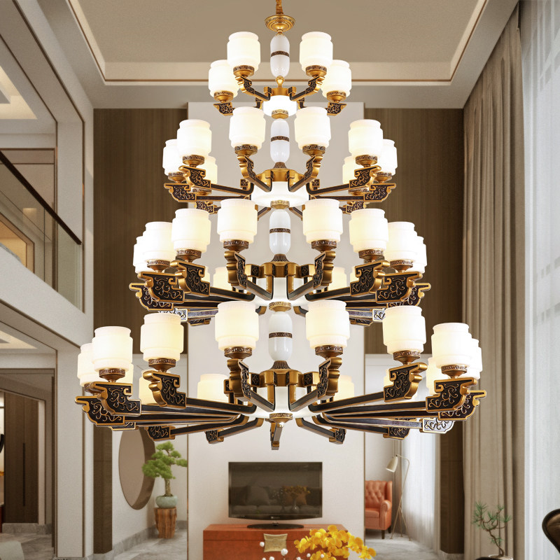 新中式别墅大吊灯复式楼客厅中空楼中楼三层四层大气中国风灯具_虎窝淘