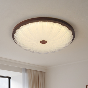 中古复古卧室吸顶灯高端美式 复古胡桃色简约超亮护眼房间中山灯具