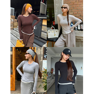 丸丸Maruco 柔软舒适山羊绒打底衫！假两件长袖纯色弹力长袖T恤