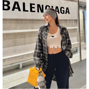 oversize长袖 丸丸Maruco 褶皱磨毛格子衬衫 中长款 外套 立体剪裁