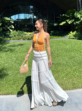 丸丸Maruco 法式度假风长裙！A摆显瘦高级感白色半透视半身裙