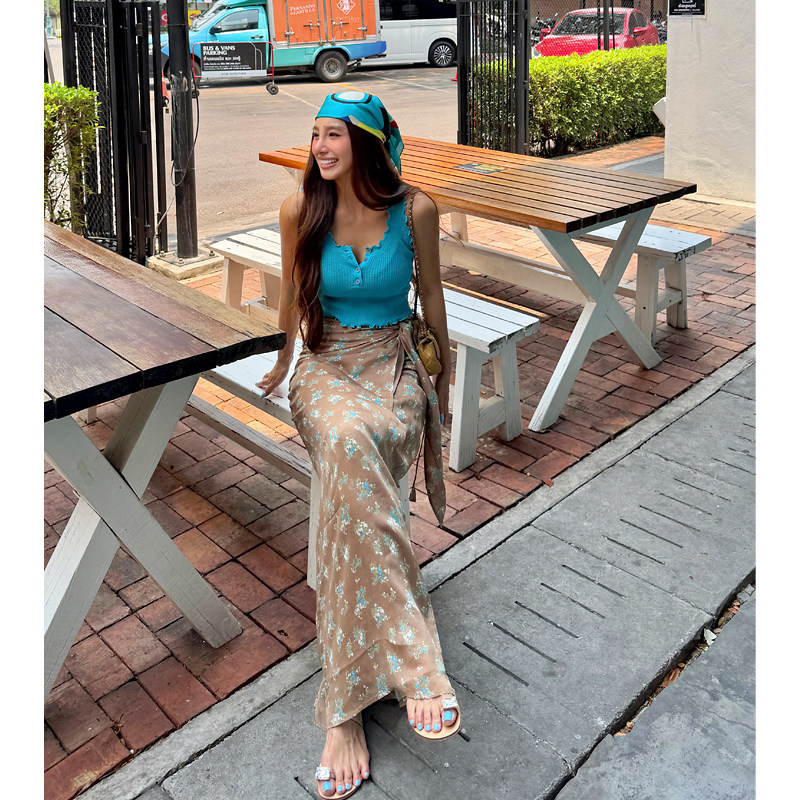 丸丸maruco 线条美人！一片式系带包臀裙雪纺裙开衩长裙半身裙