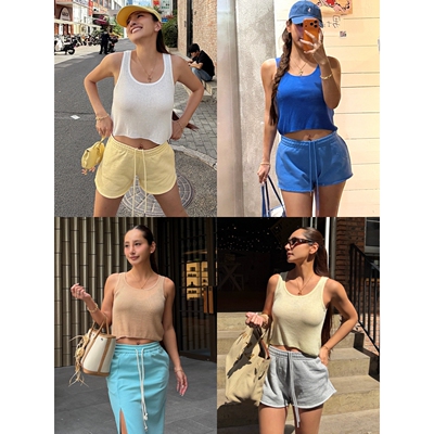 丸丸Maruco 16支来塞尔垂感短款针织背心～美式休闲修身无袖