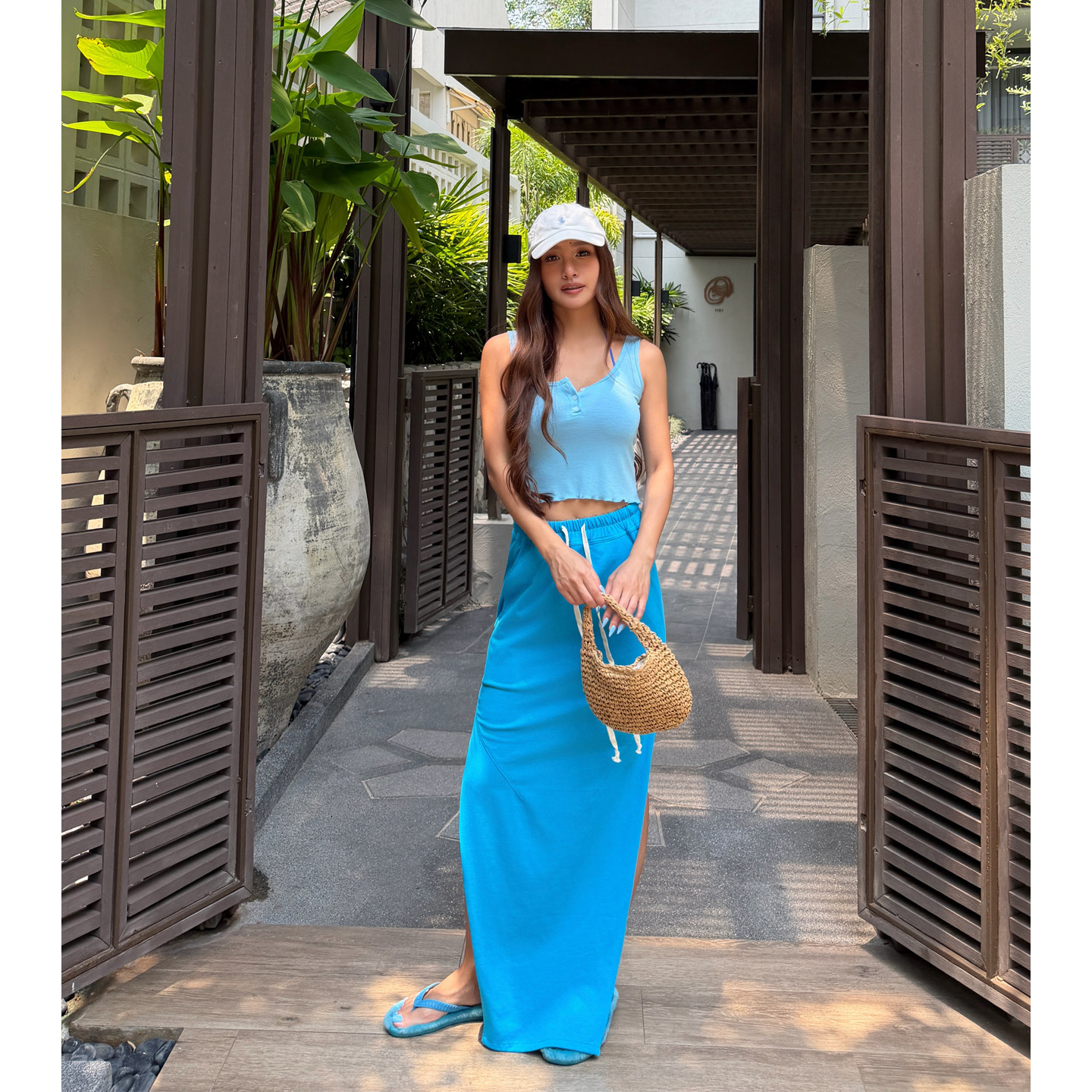 丸丸maruco 私服定制！定制面料RO双开衩松紧腰半身裙美式长裙