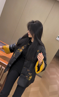 2025年冬季新款新中式黑色宽松女款外套长款网红同款国风棉服潮流