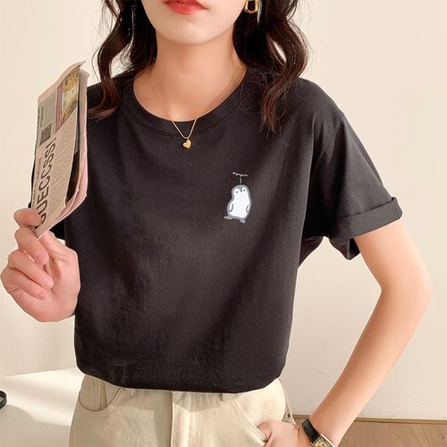 Real auction real price 2022 New Apricot short sleeve T-shirt women's summer loose thin simple printed versatile top