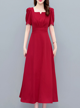 红色连衣裙女夏季2026新款法式复古高端宴会裙子海边度假沙滩长裙