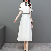 新中式 国风连衣裙女高级感立领气质复古中国风白色长裙雪纺裙子夏