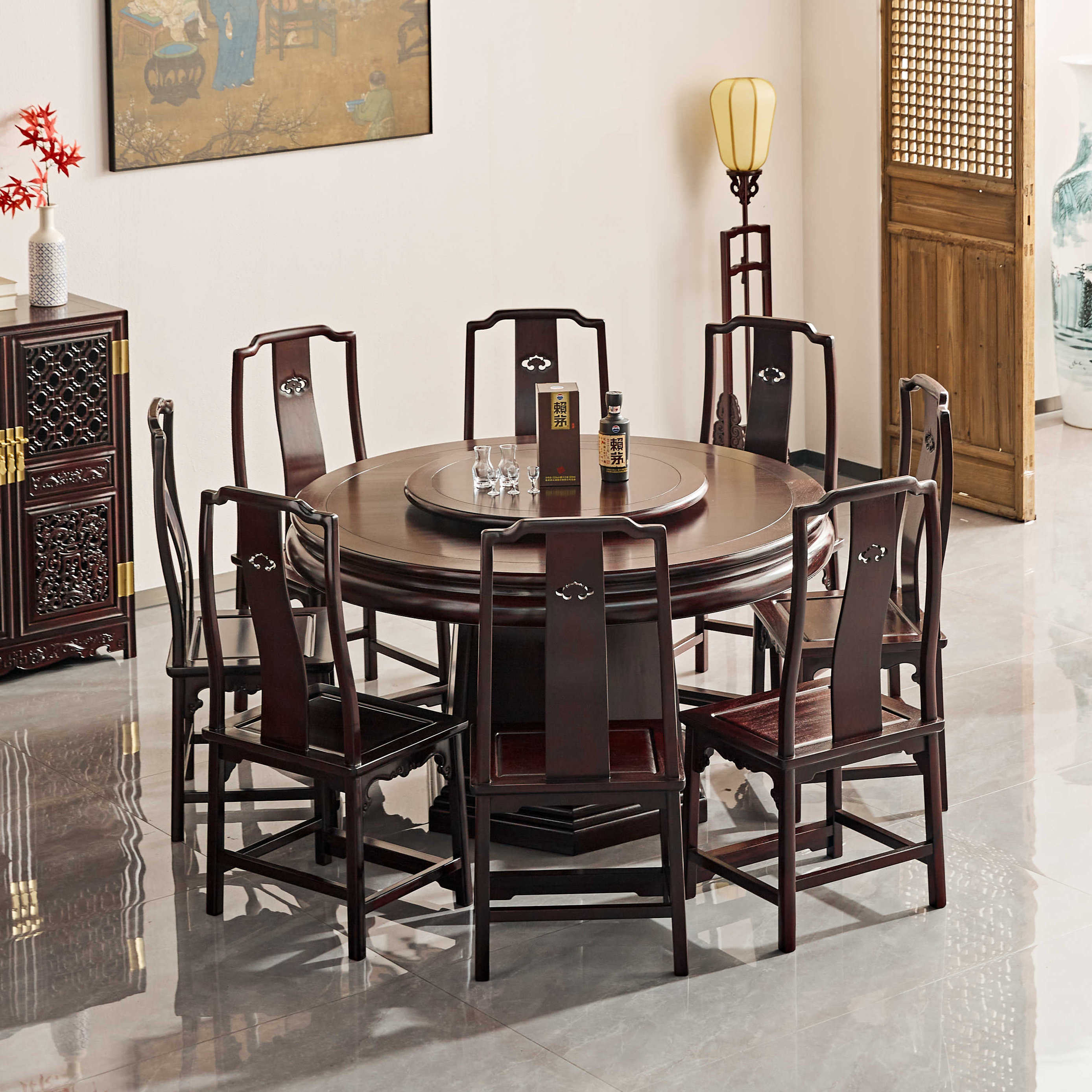 赞比亚紫檀138圆餐桌红木家具餐桌椅组合圆桌中式饭桌子圆形餐台,住宅家具,红木餐桌,淘宝优惠券,粉丝福利购,淘宝优惠卷