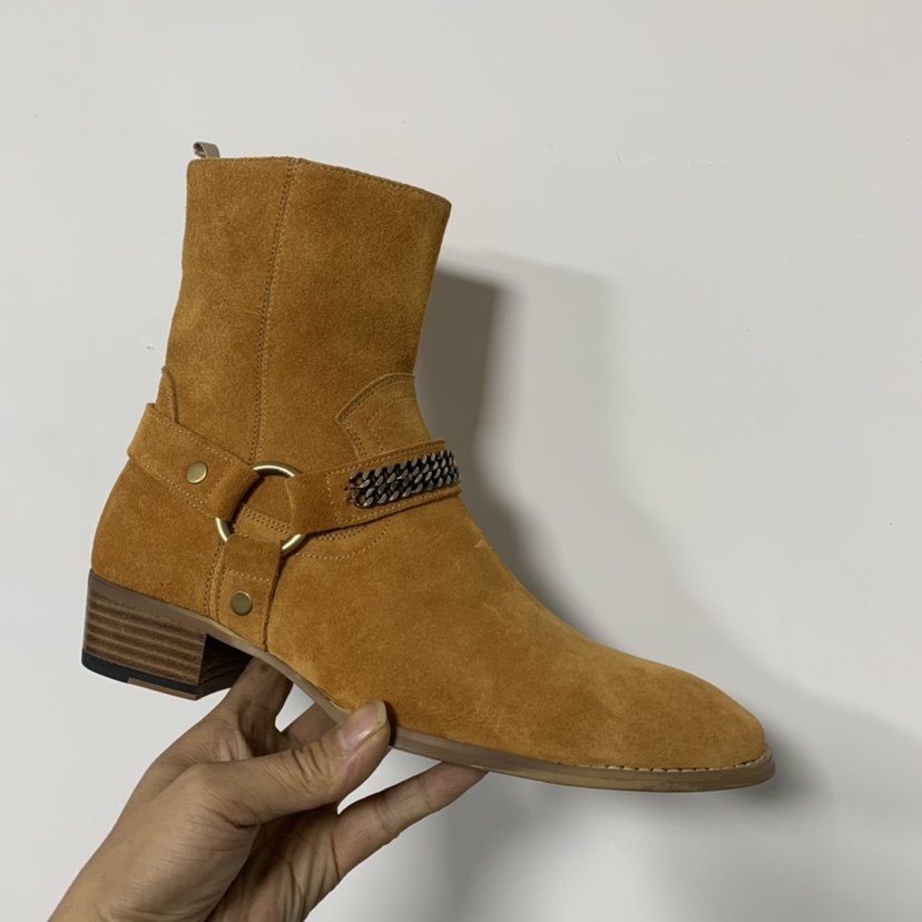 thumbnail for 2026 European and American New Fashion Trend Personality British Top Layer Cowhide Side Zipper Chelsea Pointed Martin Boots for Men