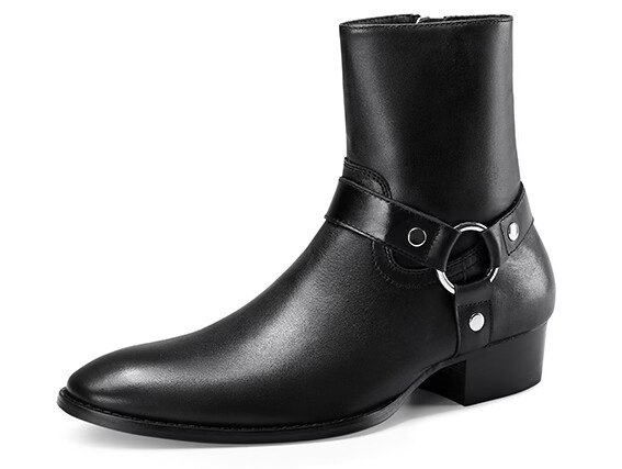 thumbnail for 2026 European and American New Fashion Trend Personality British Top Layer Cowhide Side Zipper Chelsea Pointed Martin Boots for Men