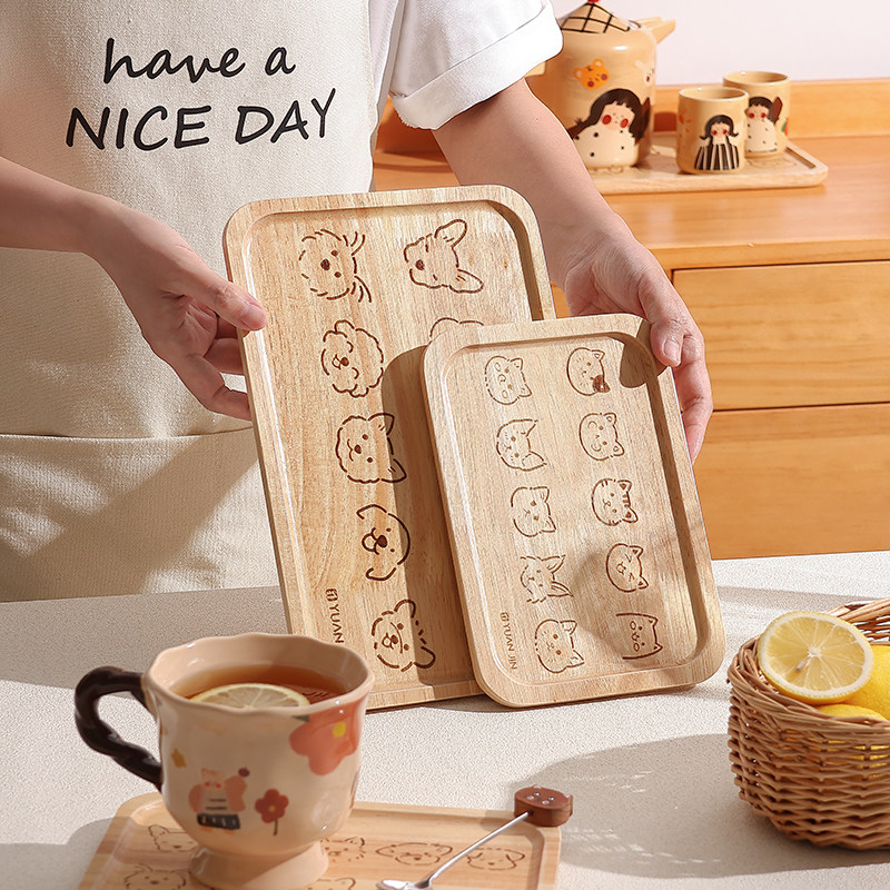 茶盘客厅家用高档可爱茶托盘实木家用漂亮的餐盘长方形喝茶点心盘,餐饮具,餐用托盘,淘宝优惠券,粉丝福利购,淘宝优惠卷