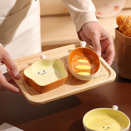 陶瓷4寸小碟子可爱面包脑袋调料碟釉下彩好看碟子家用沾酱料碟