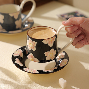 水杯设计感小众早餐杯高颜值耐高温 陶瓷杯精致咖啡杯碟超级好看