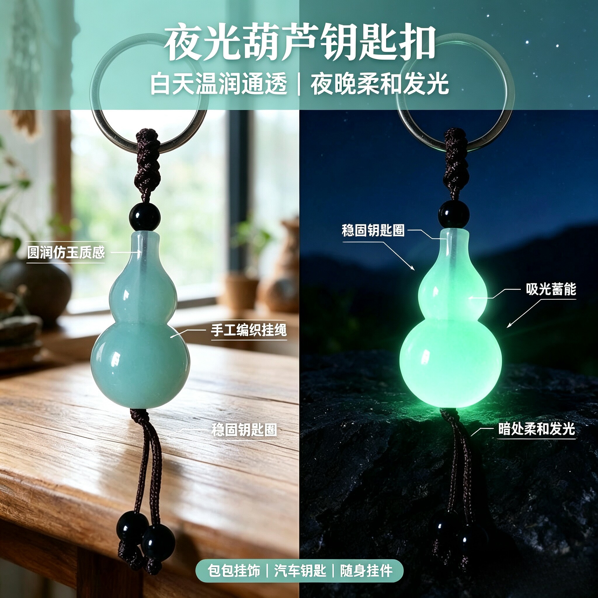 夜光葫芦钥匙扣挂件发光貔貅挂绳钥匙圈直播福袋手机挂件礼品