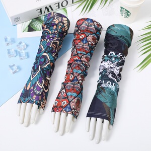 夏季防晒冰袖冰丝袖套骑行长款透气护臂民族风手袖情侣款防紫外线