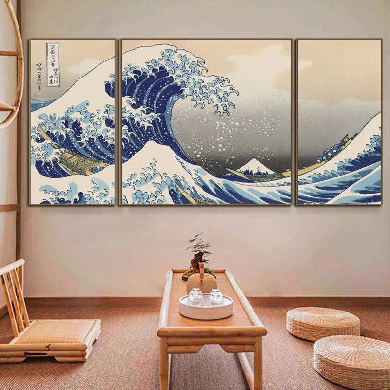 神奈川冲浪里日式壁画日本浮世绘海浪挂画榻榻米民宿仕女图装饰画