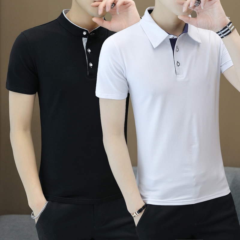 薄款全棉男士修身体桖v领短袖t恤