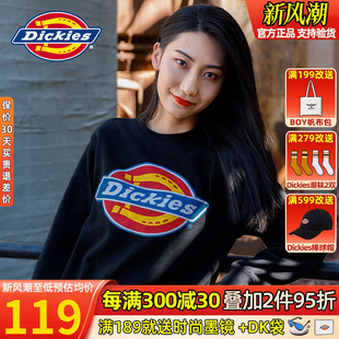 新品 全棉毛圈布圓領套頭上衣7059 印花情侶夏季 DickiesLOGO衛衣女