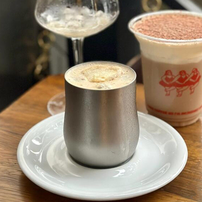 ins风不锈钢咖啡杯碟工业风金属茶杯复古磨砂做旧拿铁 陶瓷底碟