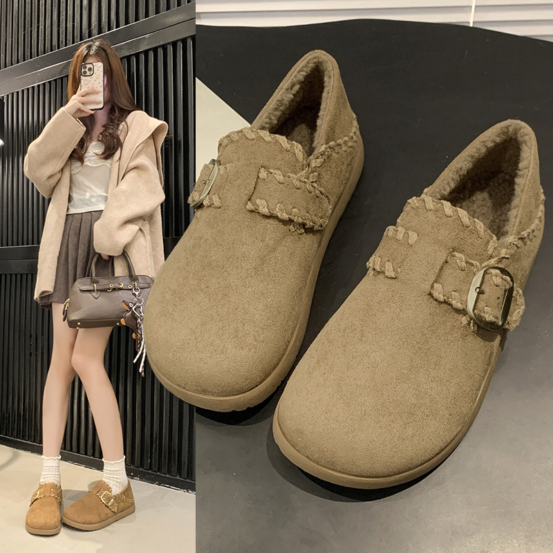 全包厚底加绒勃肯鞋女2025新款秋冬两穿一脚蹬毛毛鞋保暖博肯棉鞋