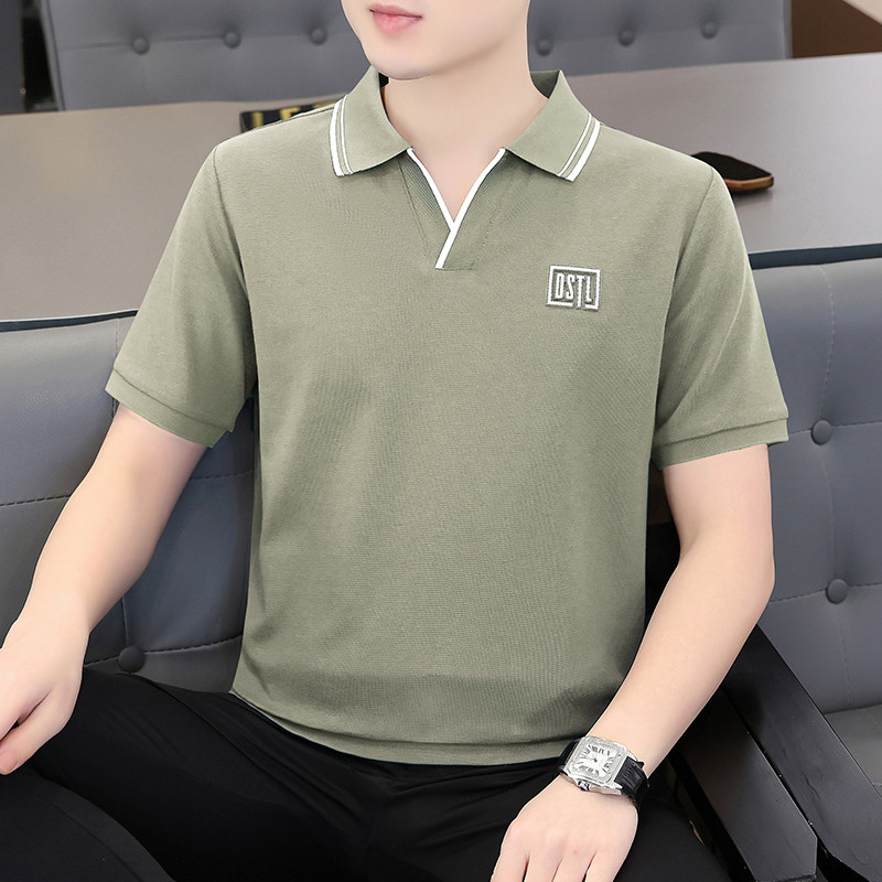 男士翻领短袖polo衫2026新款V领带领t恤男装休闲百搭夏季半袖衣服