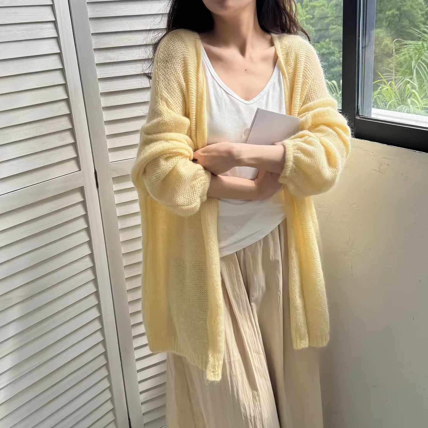 韩系巨好看慵懒风灯笼袖针织开衫女春季新款松弛感显瘦百搭上衣