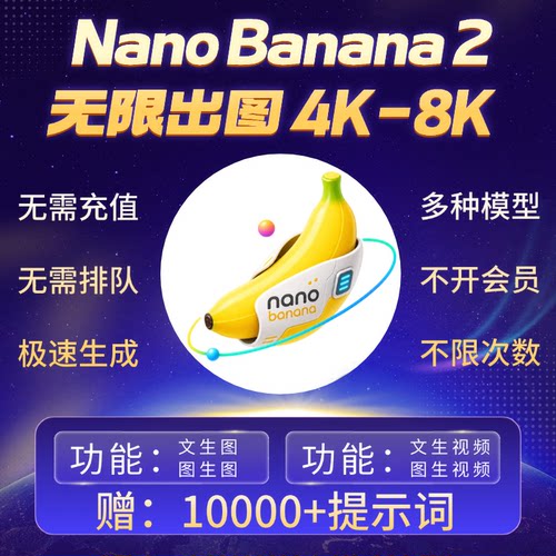 Nano Banana 2无限4K8K出图即梦海螺vidu ai不限量文生图生视频