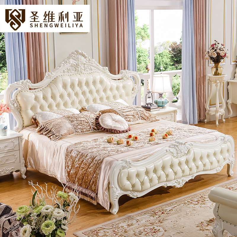 欧式风格全实木1.8米双人床主卧大床现代简约奢华真皮公主1.5婚床