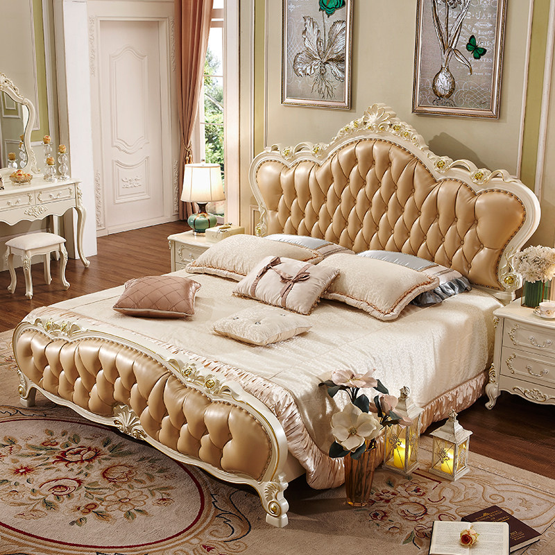 欧式双人橡木全实木雕花