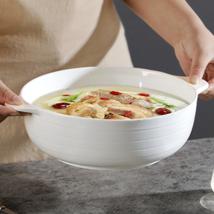10.5英寸陶瓷双耳汤碗家用2025新款 陶瓷大碗加大汤盆防烫加厚加深