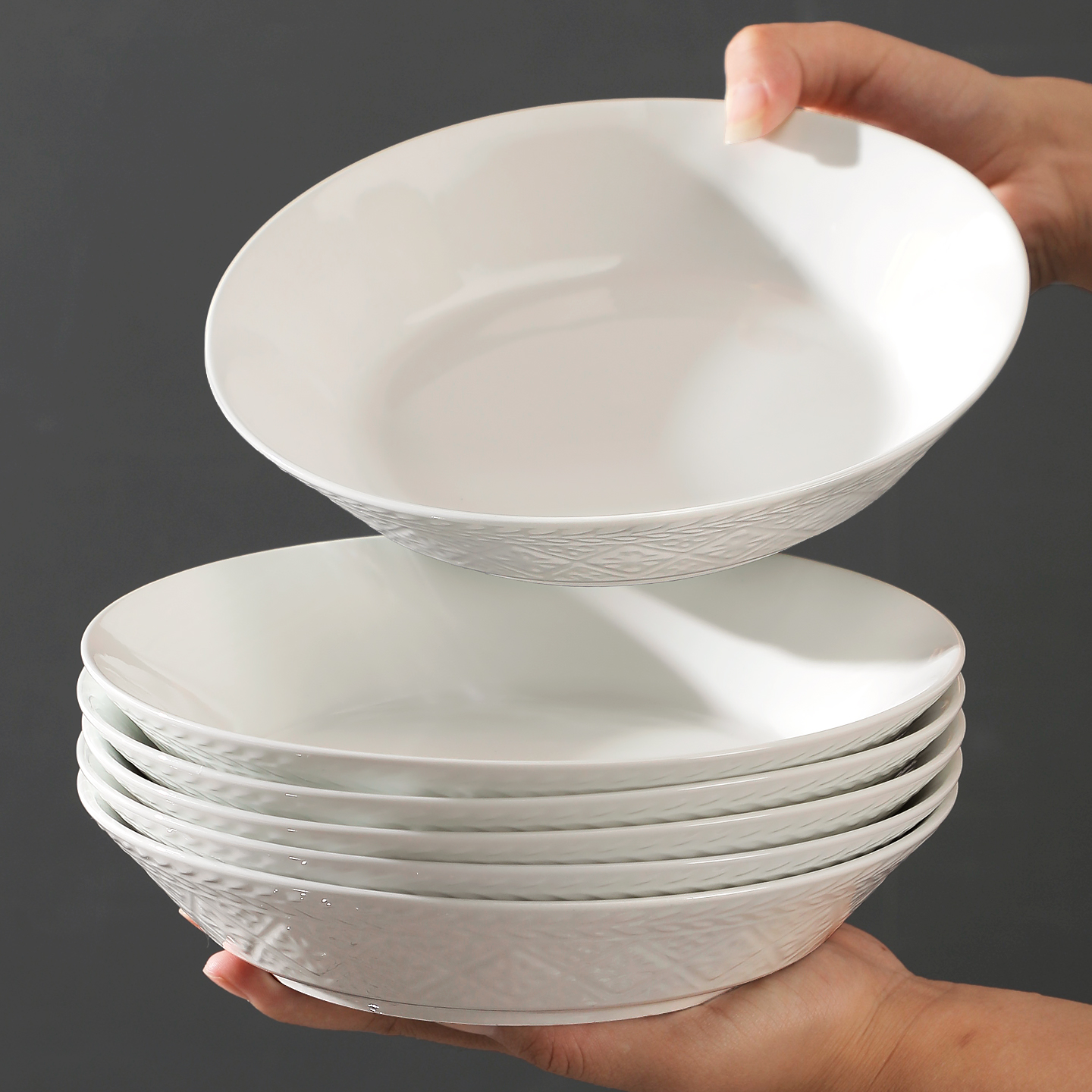 盘子菜盘家用复古浮雕瓷盘