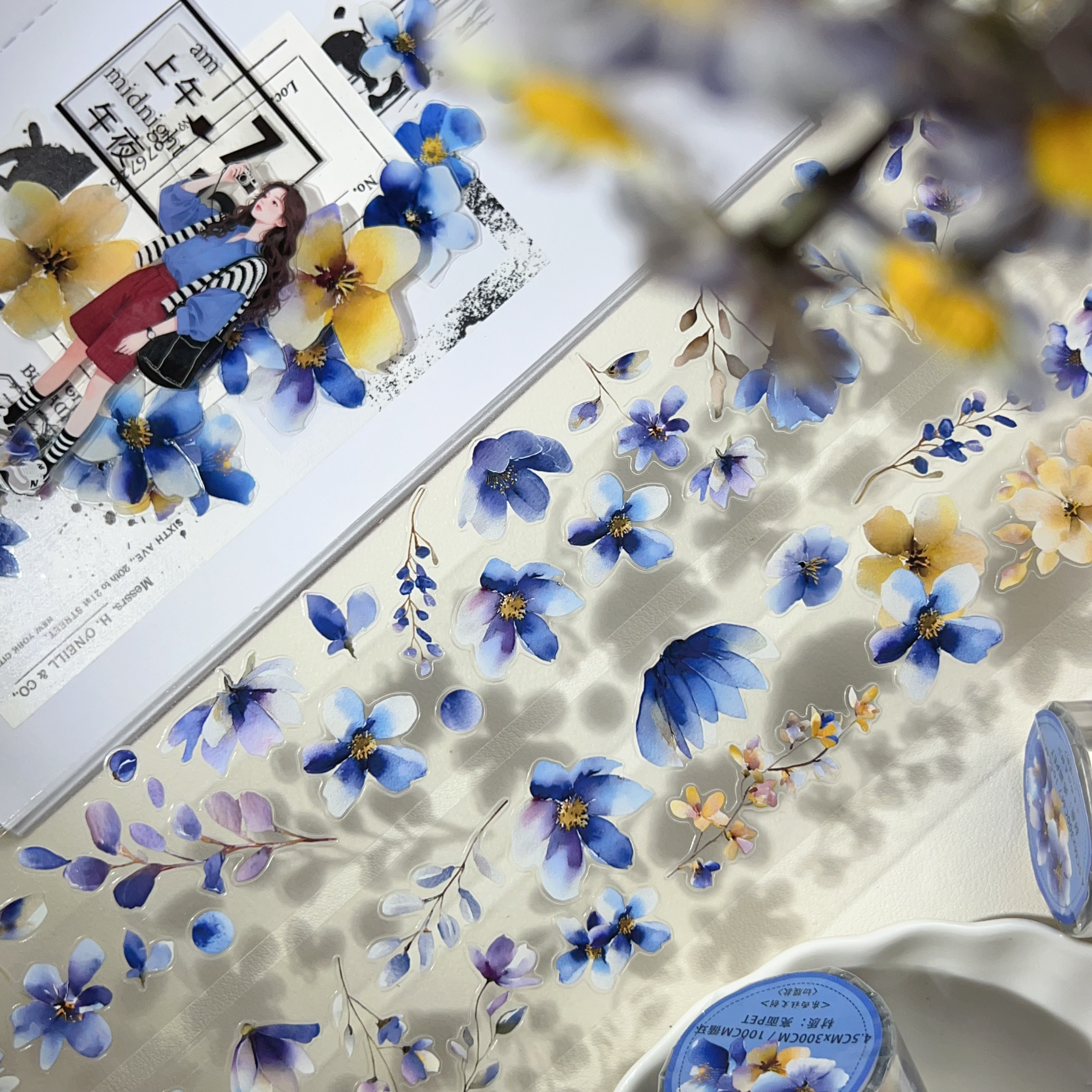 〖蓝紫漫染〗PET切模手帐贴纸胶带 水彩小碎花手帐装饰文艺清新风