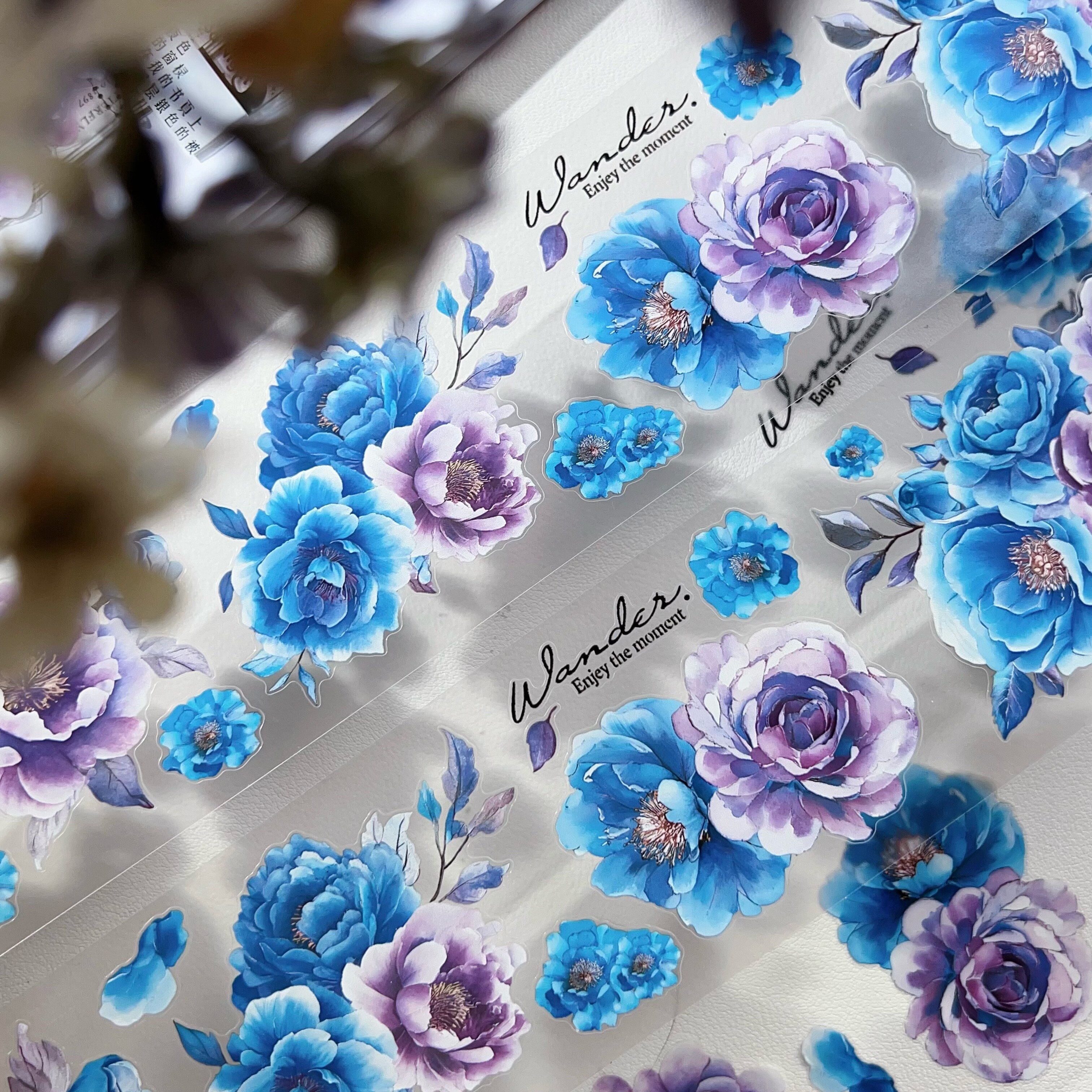 东西社文创〖紫色韵调〗PET切模手帐贴纸胶带 复古蓝紫花原创百搭