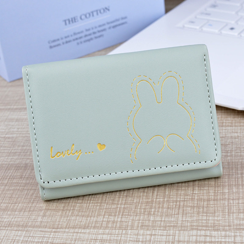 SuprFicial清新甜美爱心兔女钱包学生短款三折叠迷你小巧软皮夹