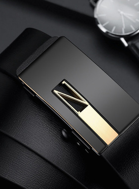 SuprFicial商务女士皮带黑色金扣自动扣真皮百搭腰带女款