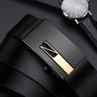 SuprFicial商务女士皮带黑色金扣自动扣真皮百搭腰带女款