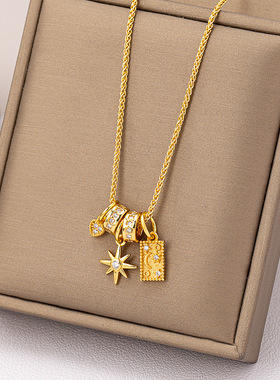 中古太阳花星辰吊坠项链锁骨链2025新款新中式复古小众秋冬毛衣链