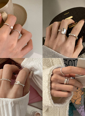 极简线条925纯银珍珠戒指女小众设计ins风个性几何高级感开口指环