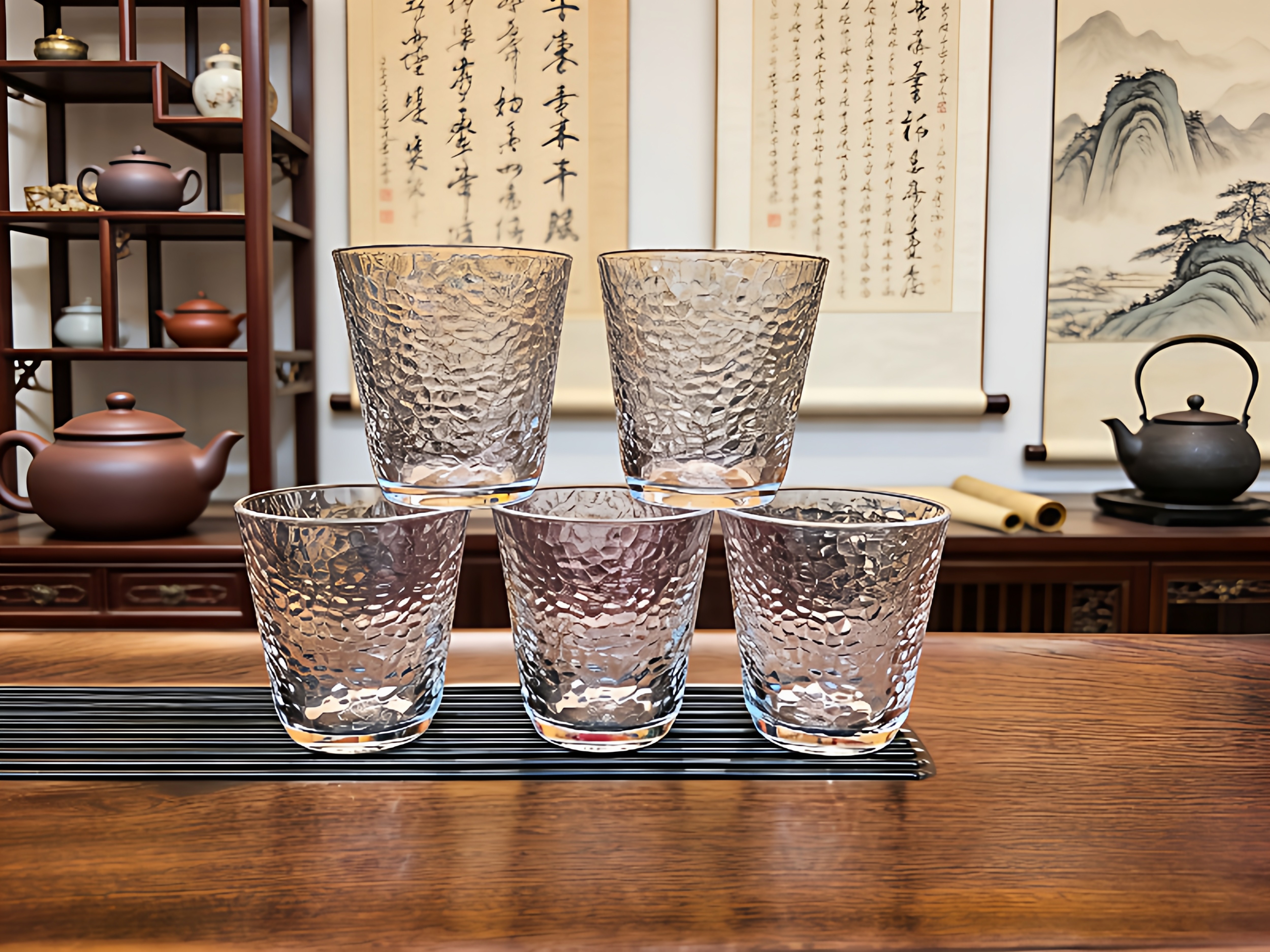ROUPA罗派钢化透明家用水杯加厚茶杯啤酒杯ins高颜值果汁杯锤纹杯