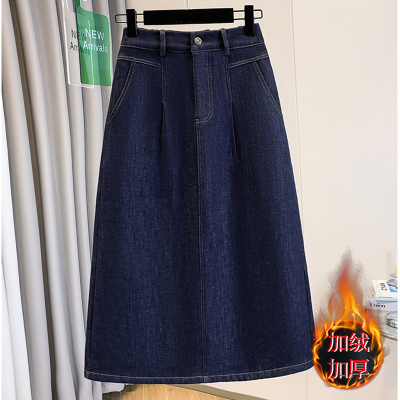 加绒加厚牛仔裙半身裙女