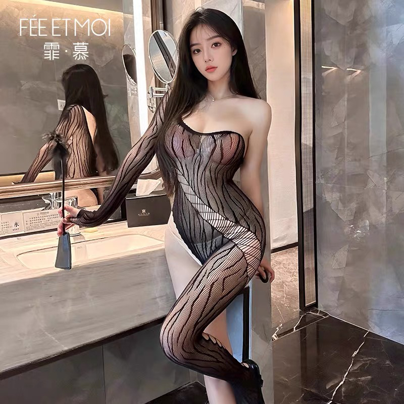 性感斑马纹不规则黑丝丝袜装连身袜可撕瑜伽免脱单肩打底网袜