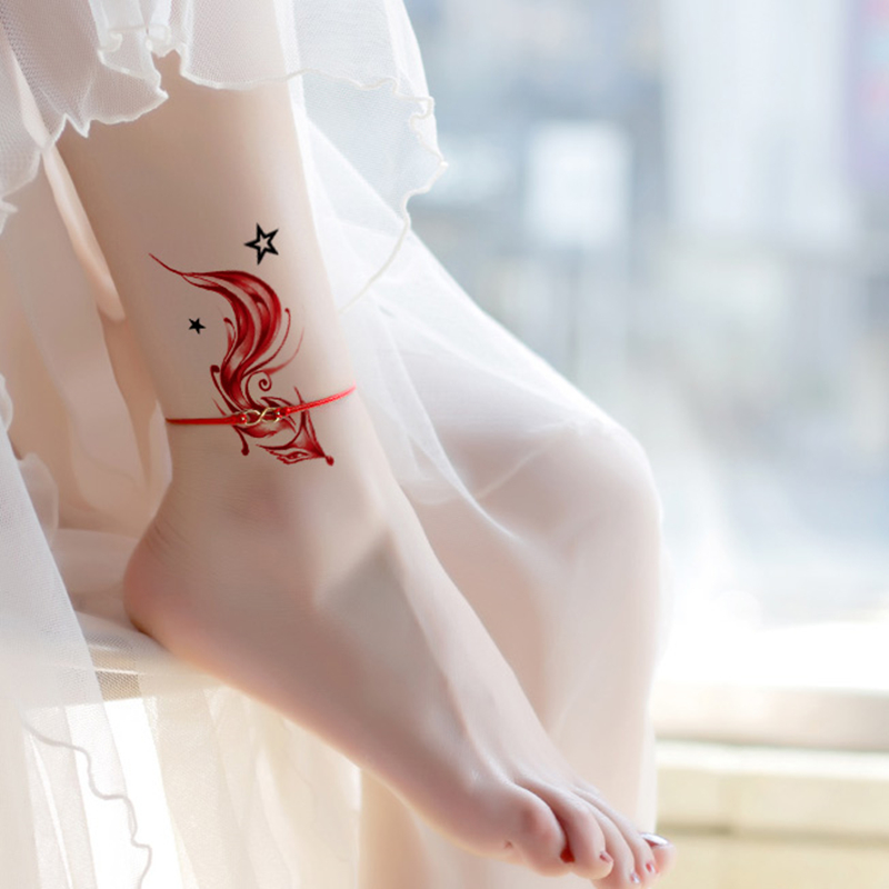 女纹身贴防水持久仿真红色九尾狐狸仙图案魅惑小狐狸